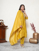 Dijon Yellow Embroidered Suit Set with Banarasi Woven Dupatta